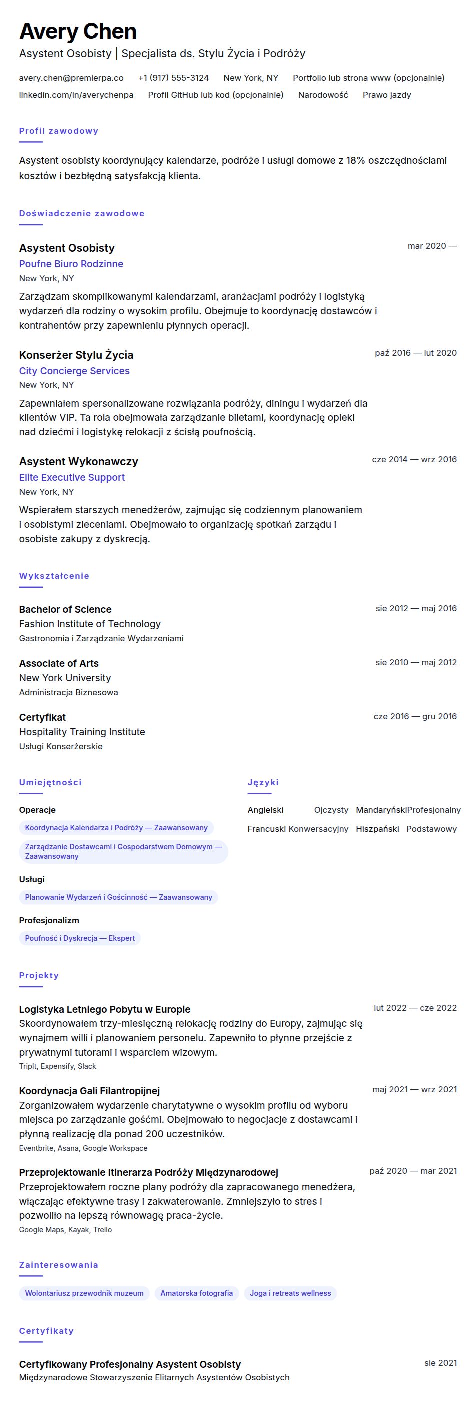 Podgląd CV Przykładowe CV Asystenta Osobistego
