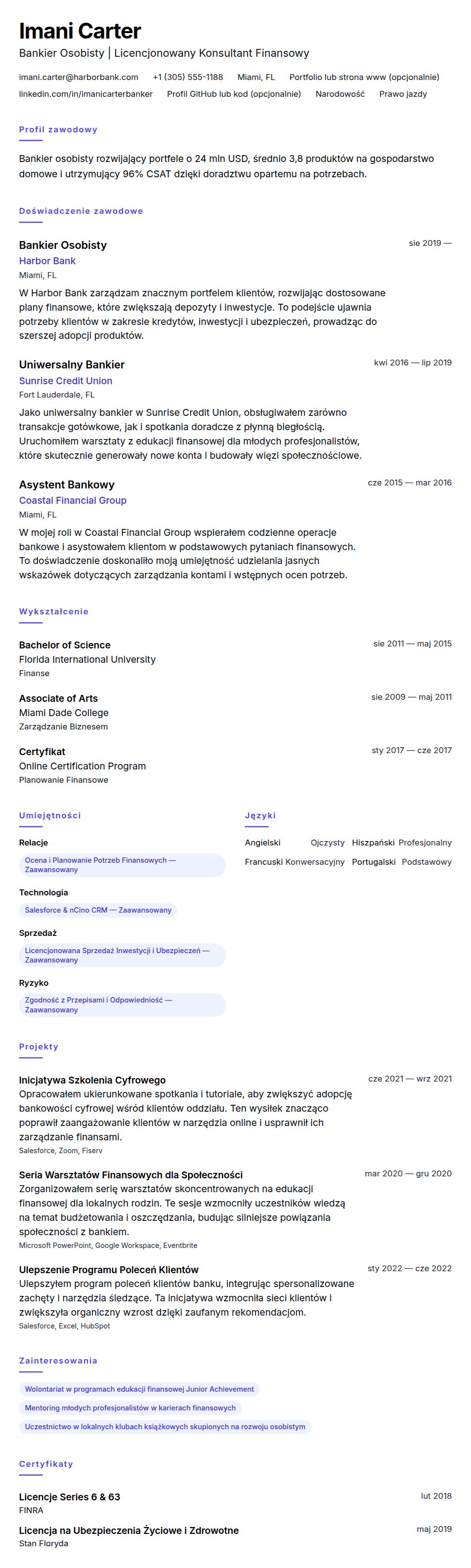 Przykładowe CV Bankiera Osobistego