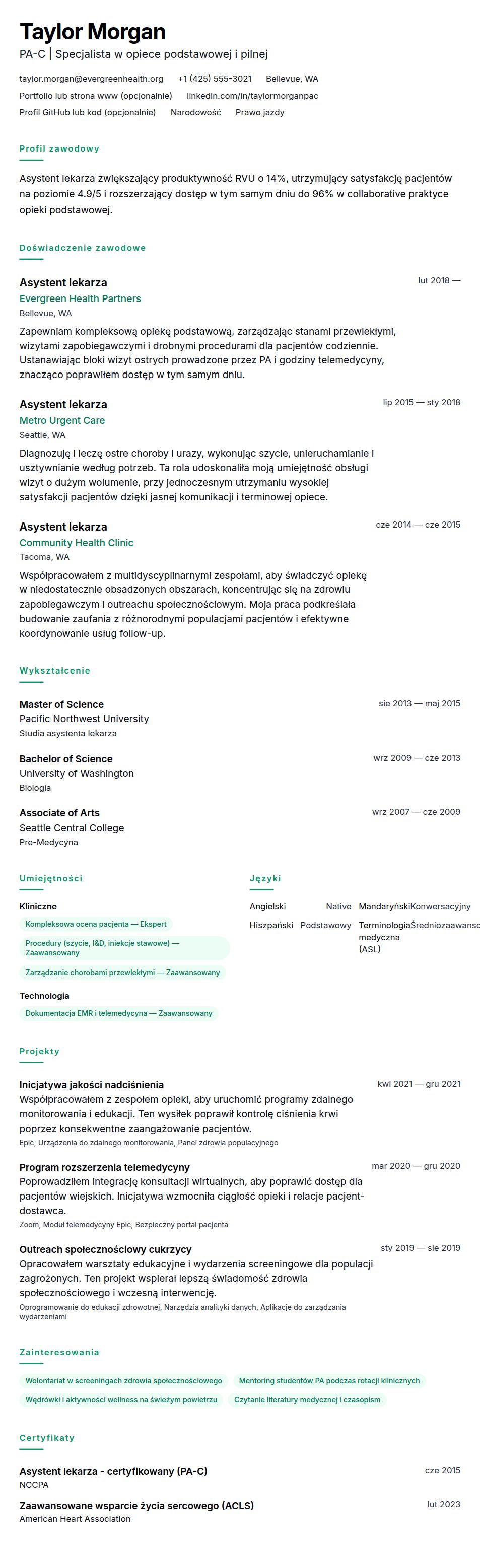 Podgląd CV Przykład CV asystenta lekarza