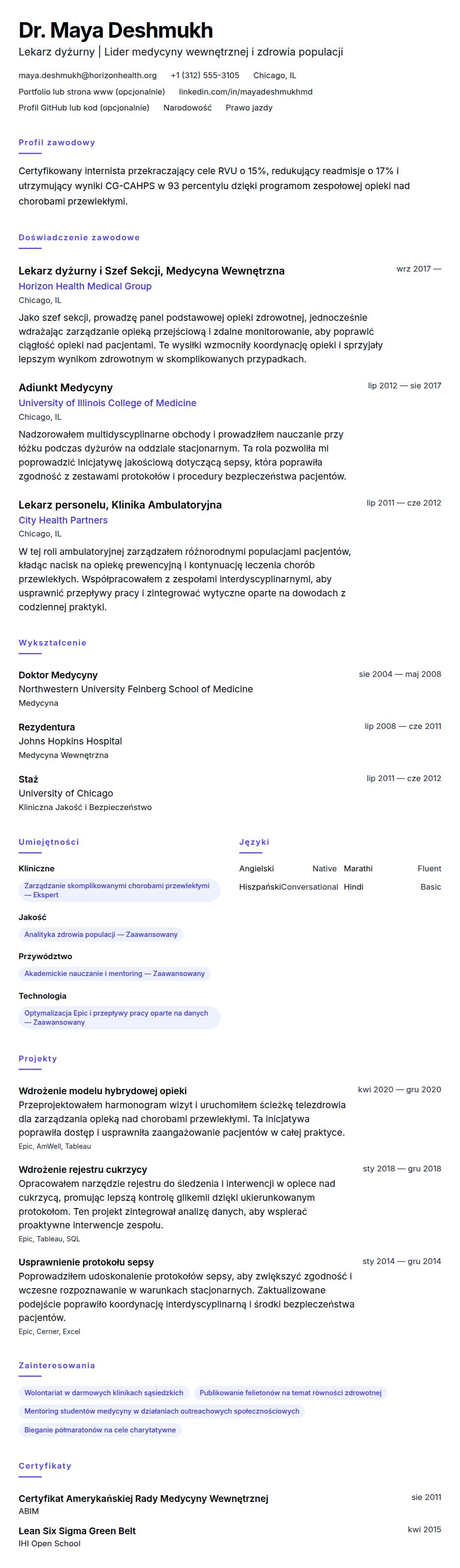 Przykładowe CV lekarza