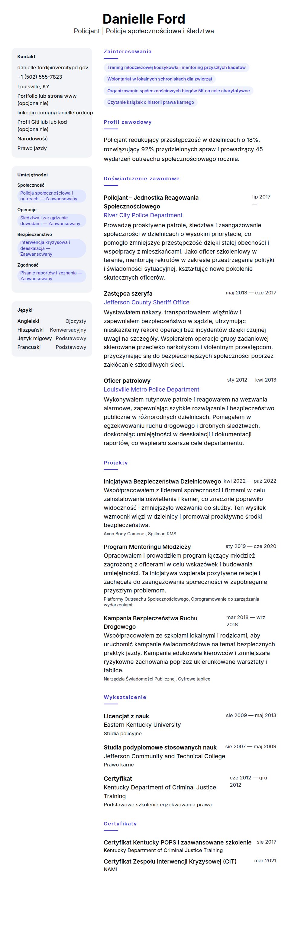 Podgląd CV Przykładowe CV policjanta