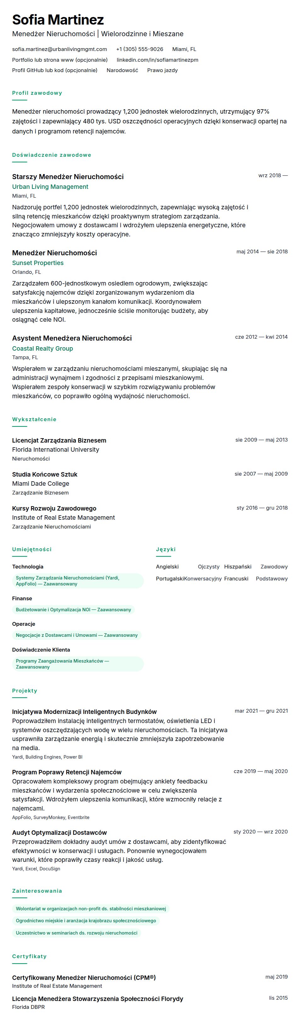 Przykład CV Menedżera Nieruchomości