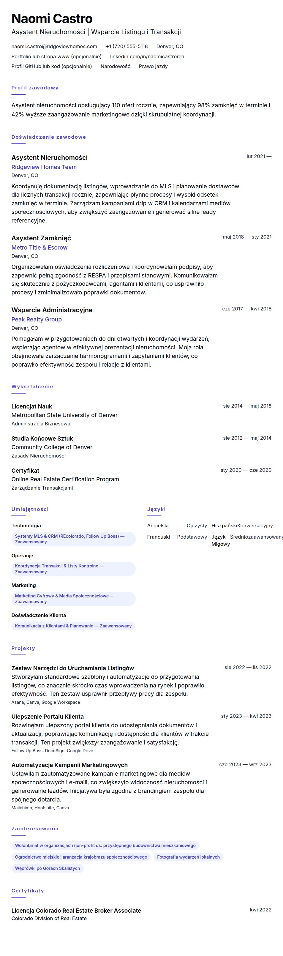 Podgląd CV Przykładowe CV Asystenta Nieruchomości