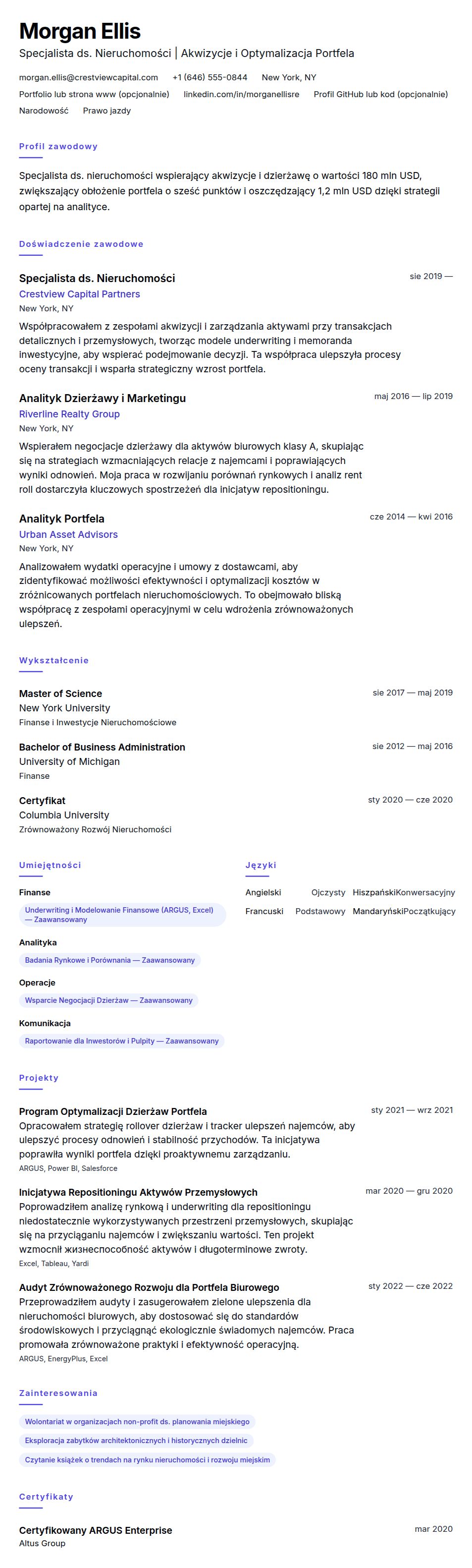 Przykład CV Specjalisty ds. Nieruchomości
