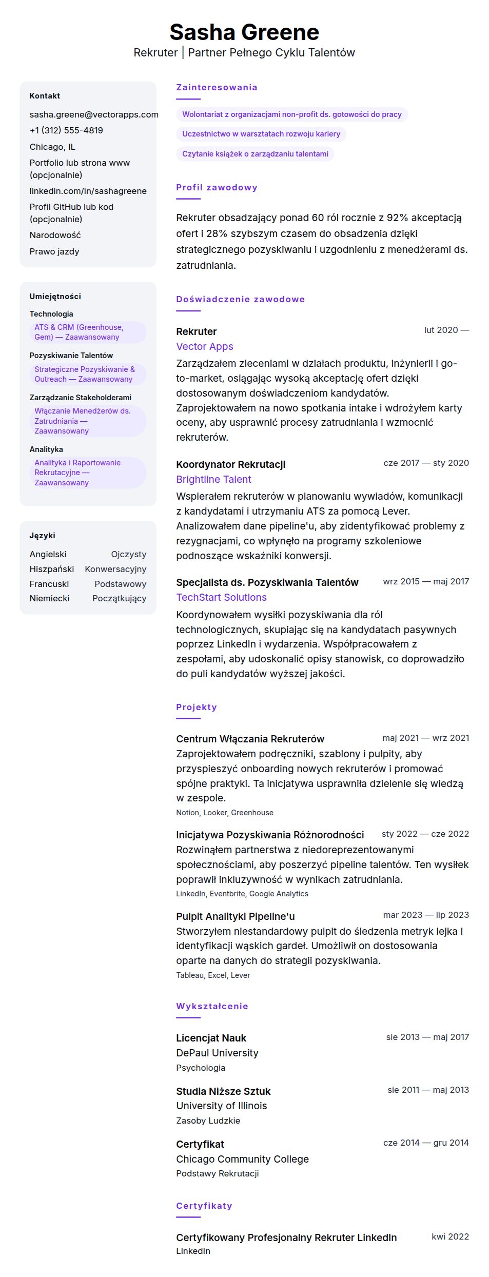 Przykładowe CV Rekruter