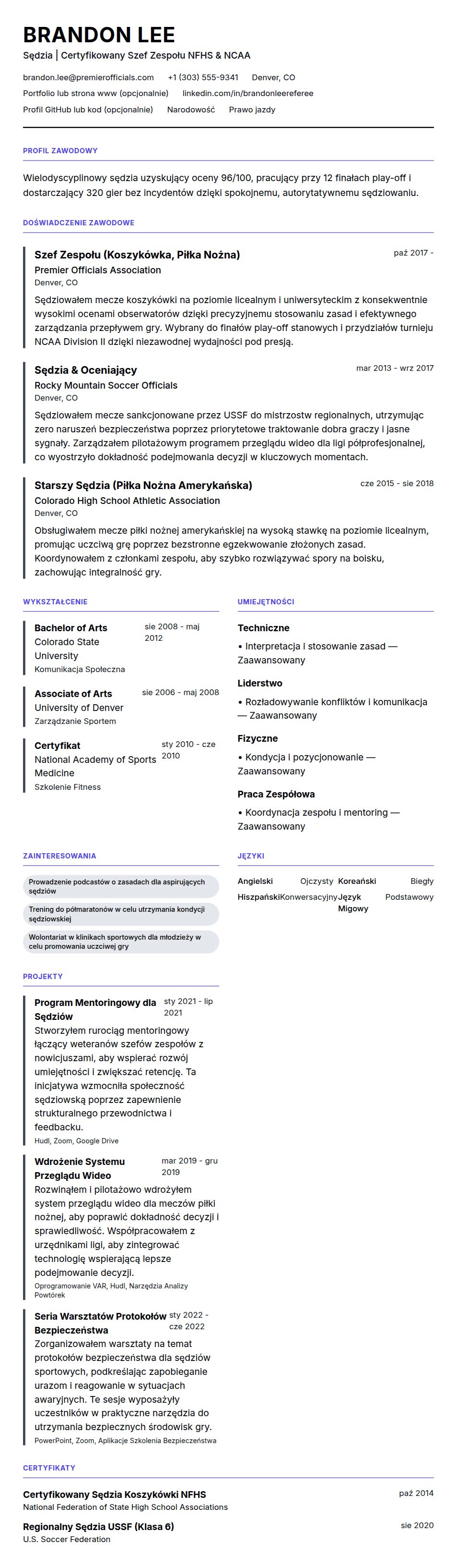 Podgląd CV Przykładowe CV Sędziego