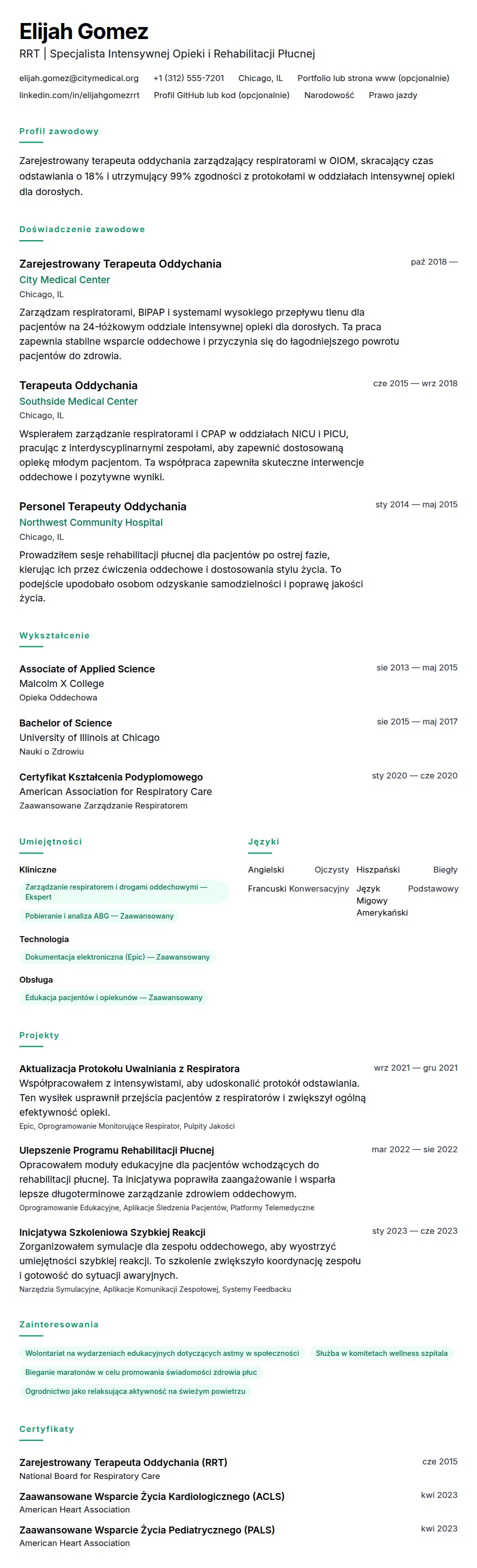 Podgląd CV Przykładowe CV Terapeuty Oddychania
