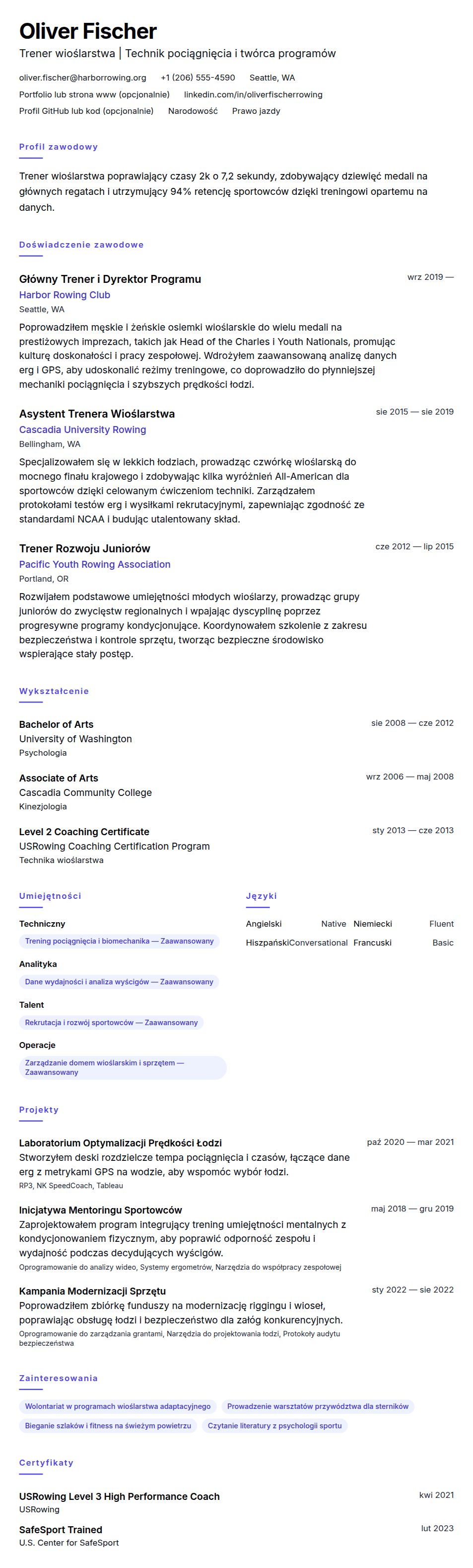 Przykładowe CV Trenera Wioślarstwa