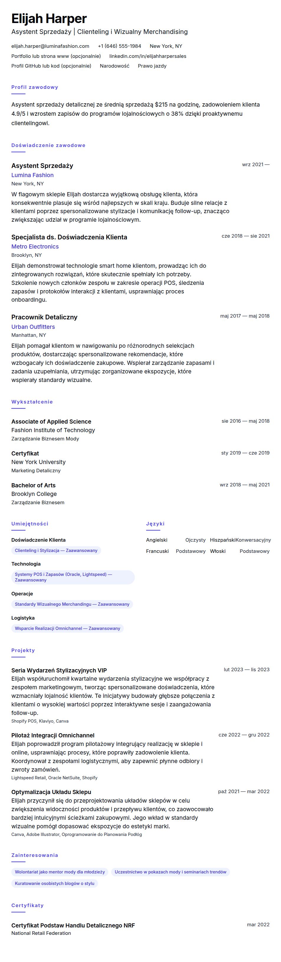 Podgląd CV Przykład CV Asystenta Sprzedaży
