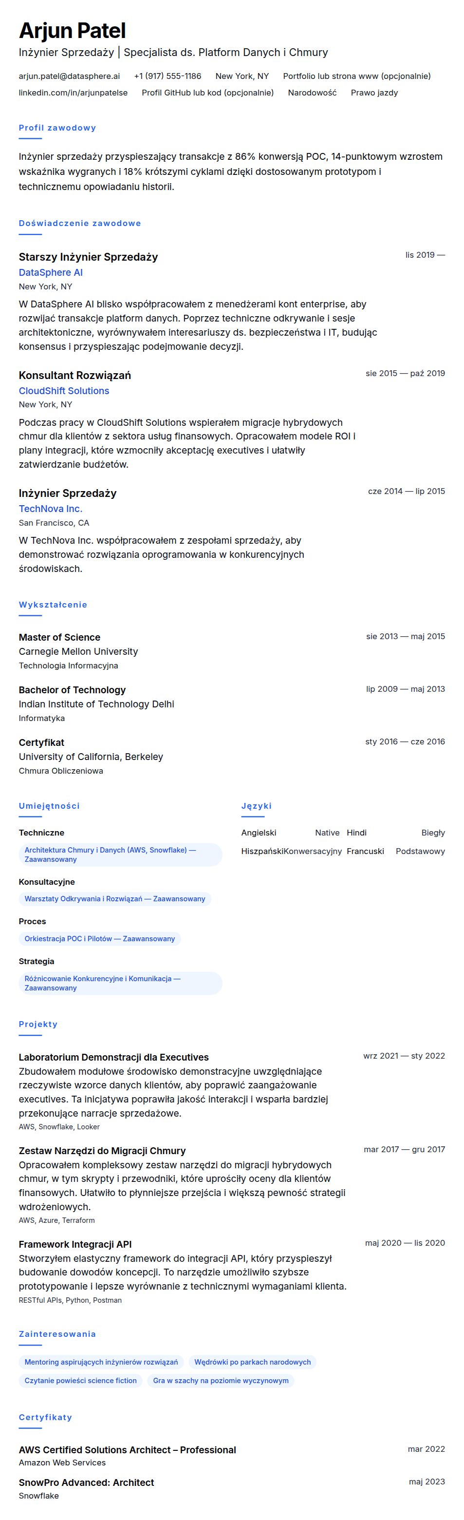 Podgląd CV Przykładowe CV Inżyniera Sprzedaży