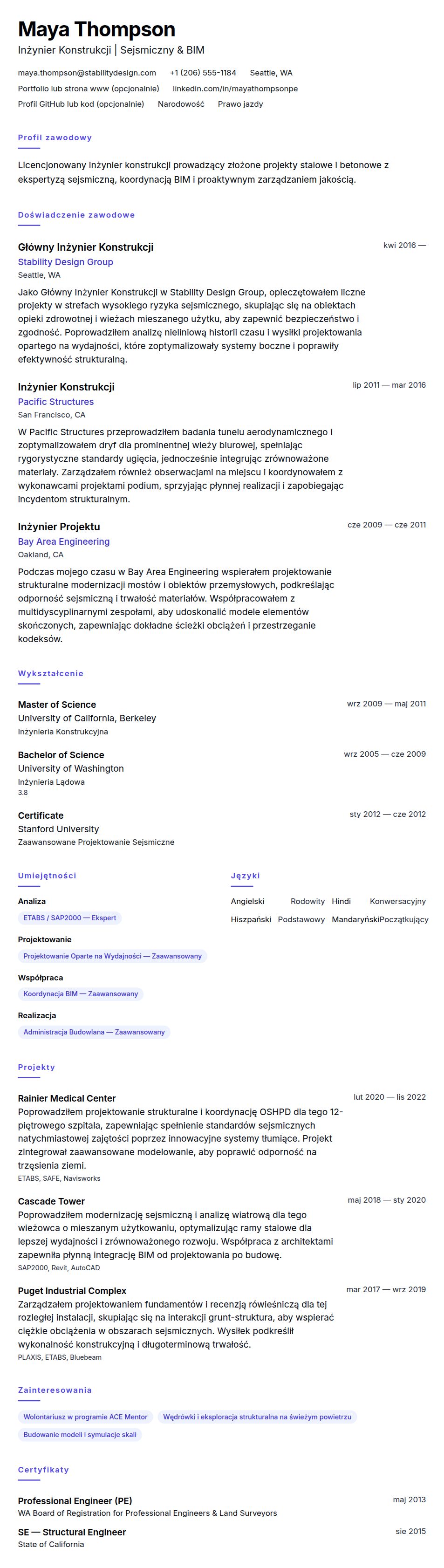 Podgląd CV Przykładowe CV Inżyniera Konstrukcji