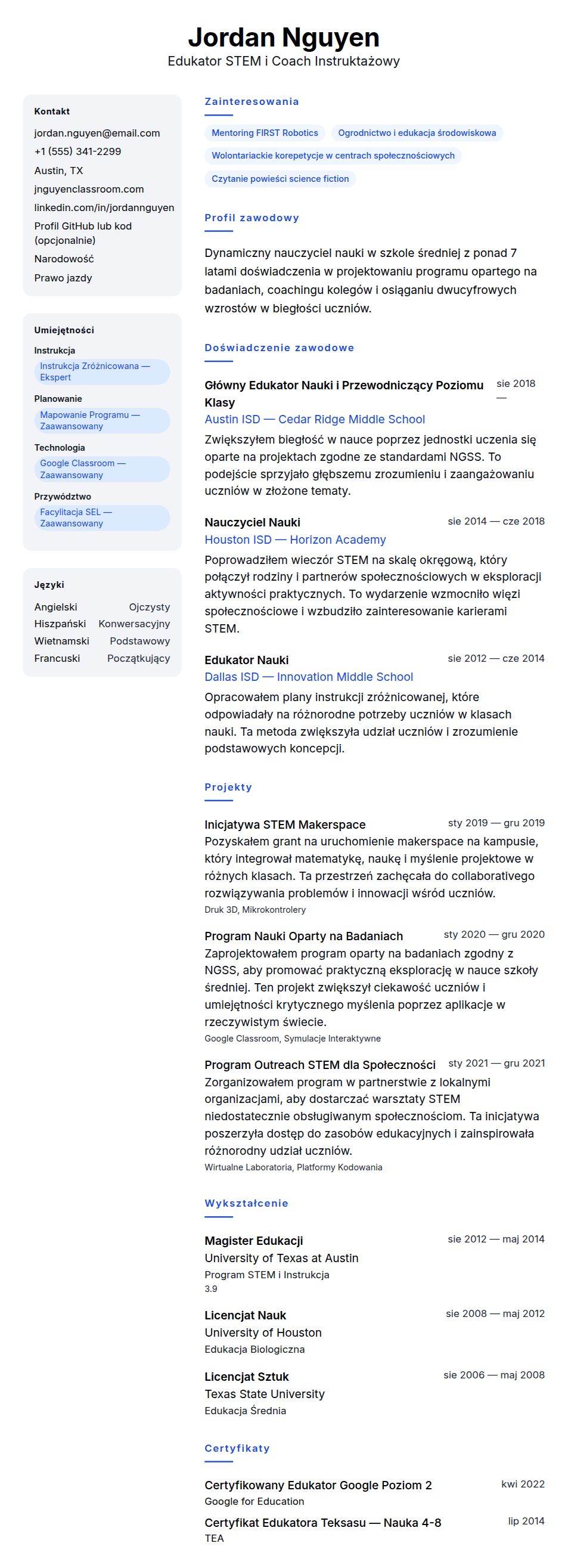 Przykład CV Nauczyciela