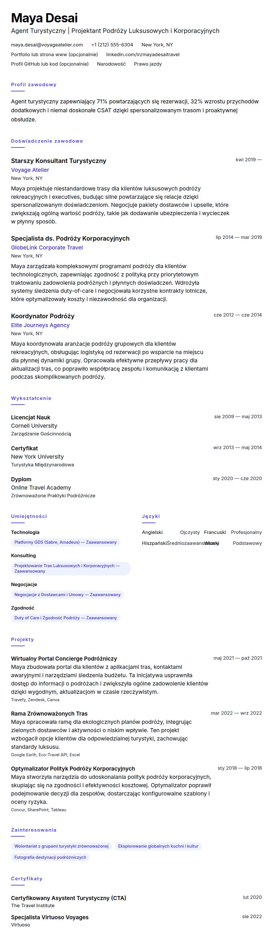 Przykład CV Agenta Turystycznego