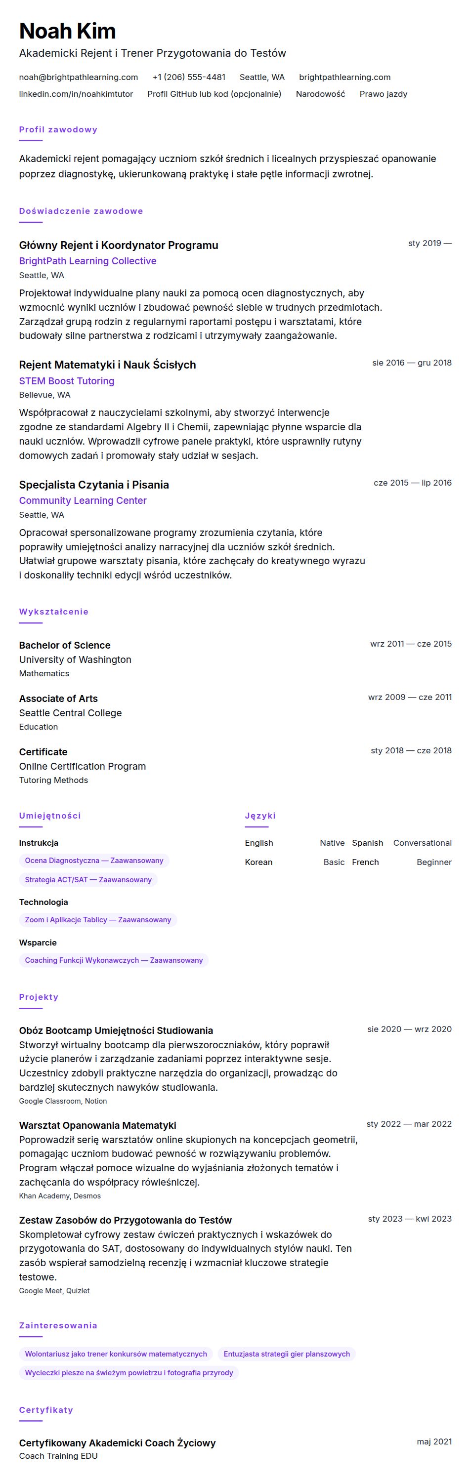 Przykładowe CV Rejenta