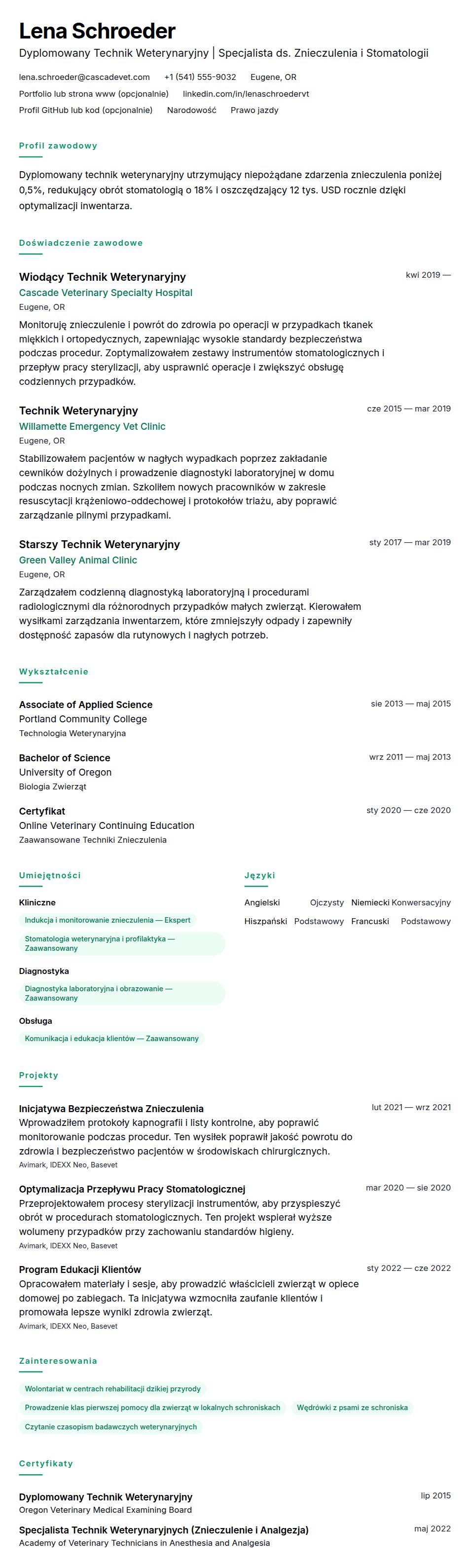 Przykładowe CV Technika Weterynaryjnego