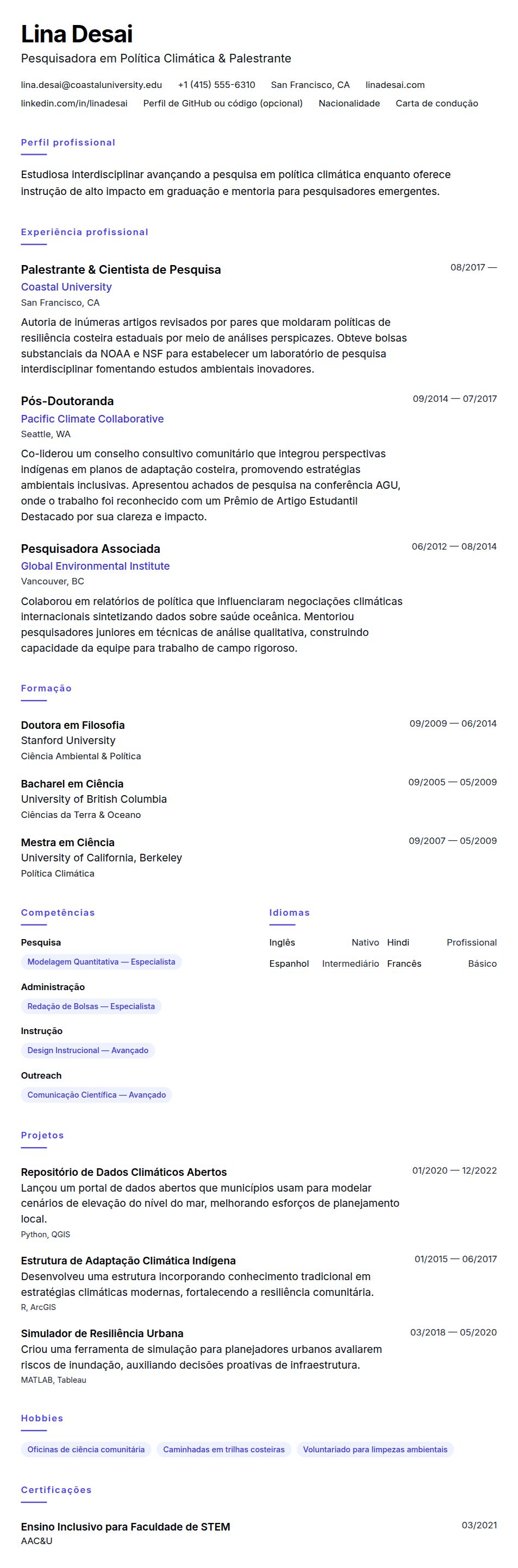 Pré-visualização do currículo Exemplo de Currículo Acadêmico