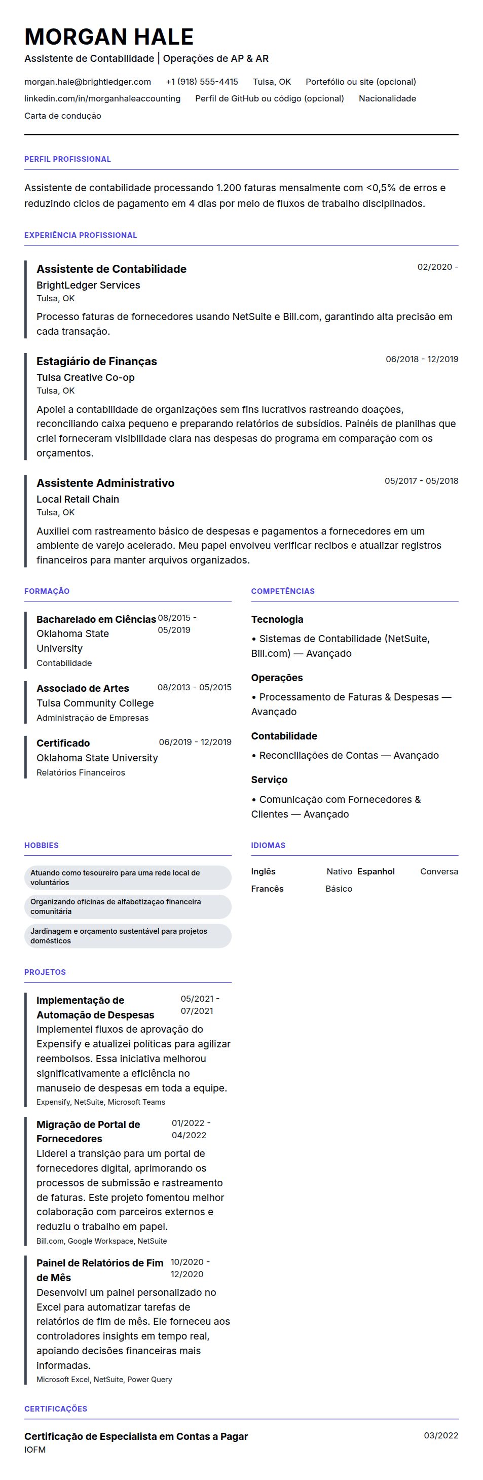 Pré-visualização do currículo Exemplo de Currículo para Assistente de Contabilidade