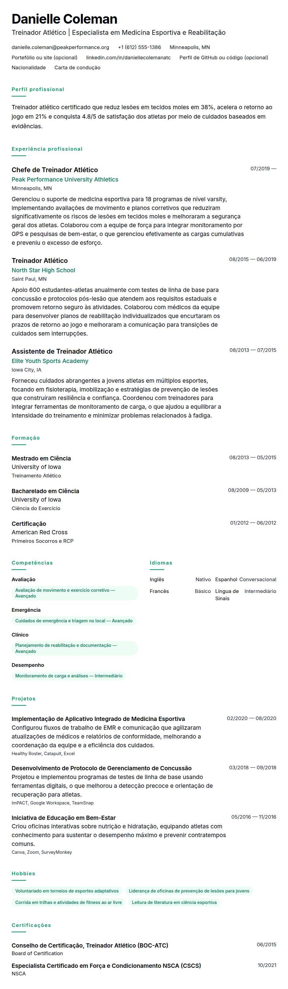 Pré-visualização do currículo Exemplo de Currículo para Treinador Atlético