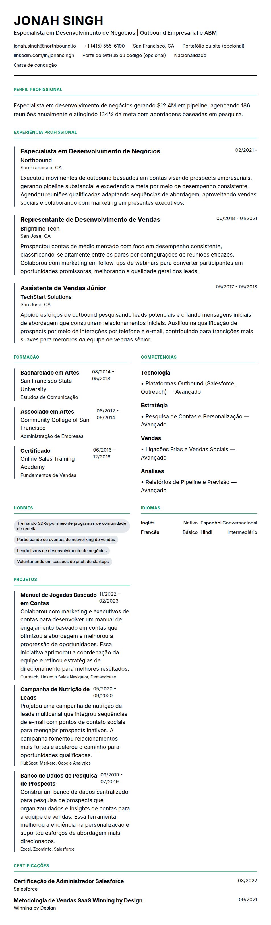 Pré-visualização do currículo Exemplo de Currículo de Especialista em Desenvolvimento de Negócios