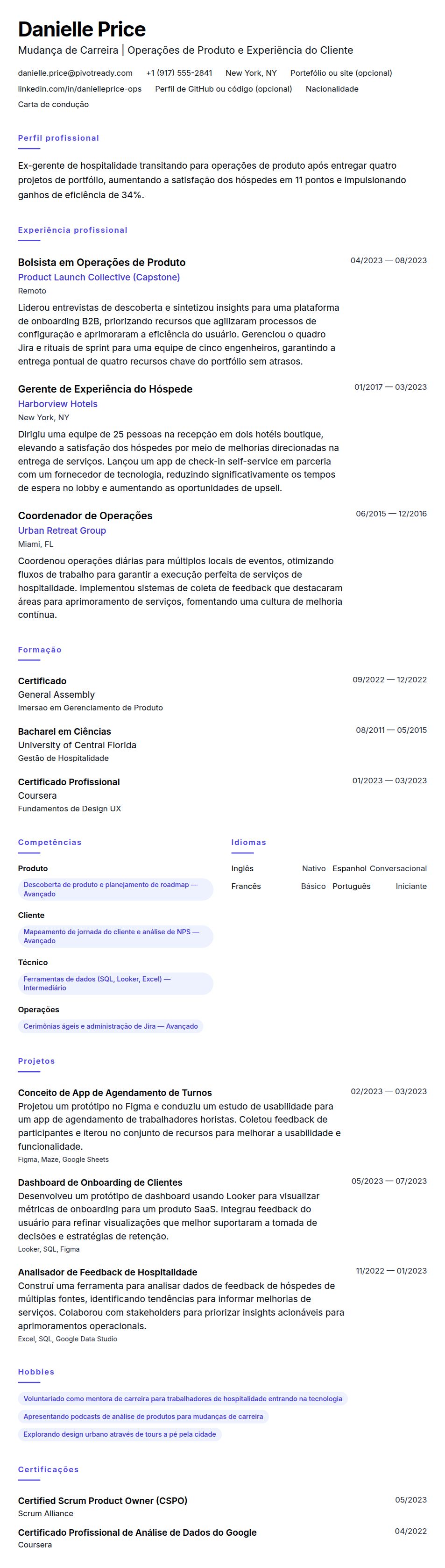 Pré-visualização do currículo Exemplo de Currículo de Mudança de Carreira