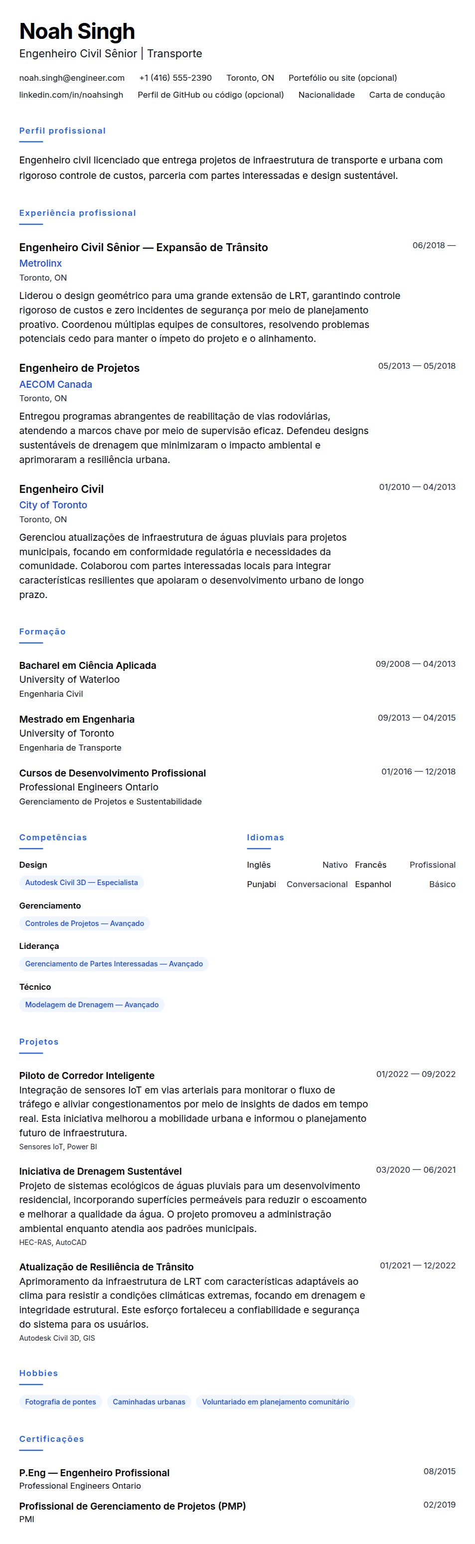 Pré-visualização do currículo Exemplo de Currículo de Engenheiro Civil