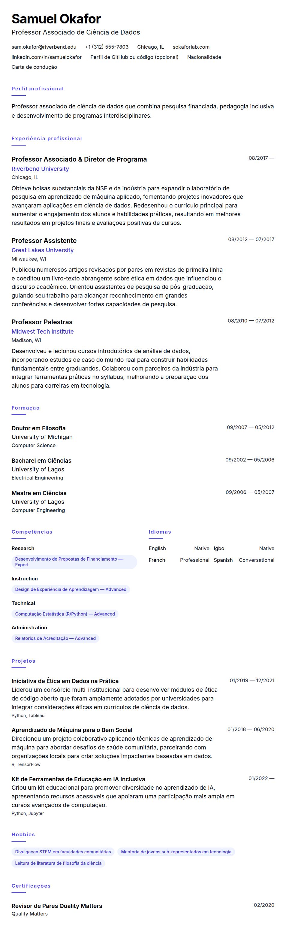 Pré-visualização do currículo Exemplo de Currículo para Professor Universitário