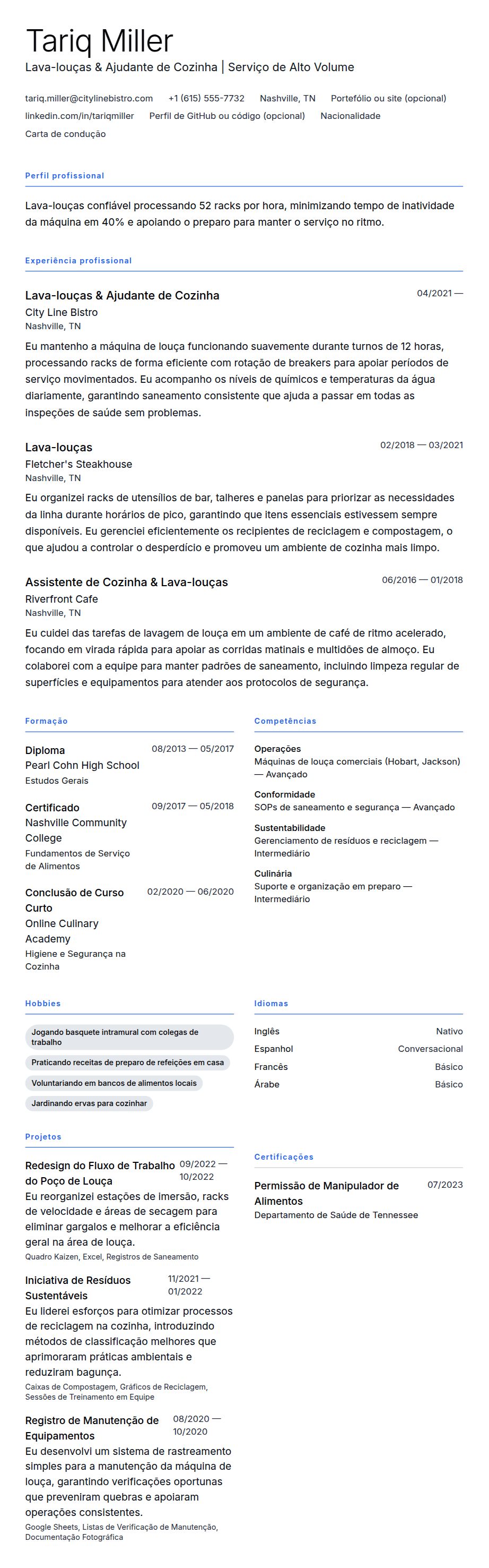 Pré-visualização do currículo Exemplo de Currículo de Lava-louças