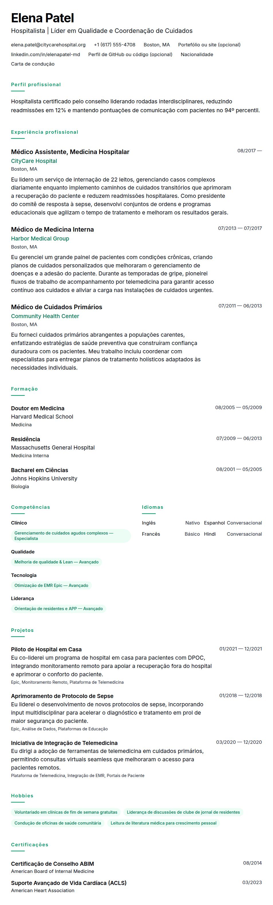 Pré-visualização do currículo Exemplo de Currículo de Médico