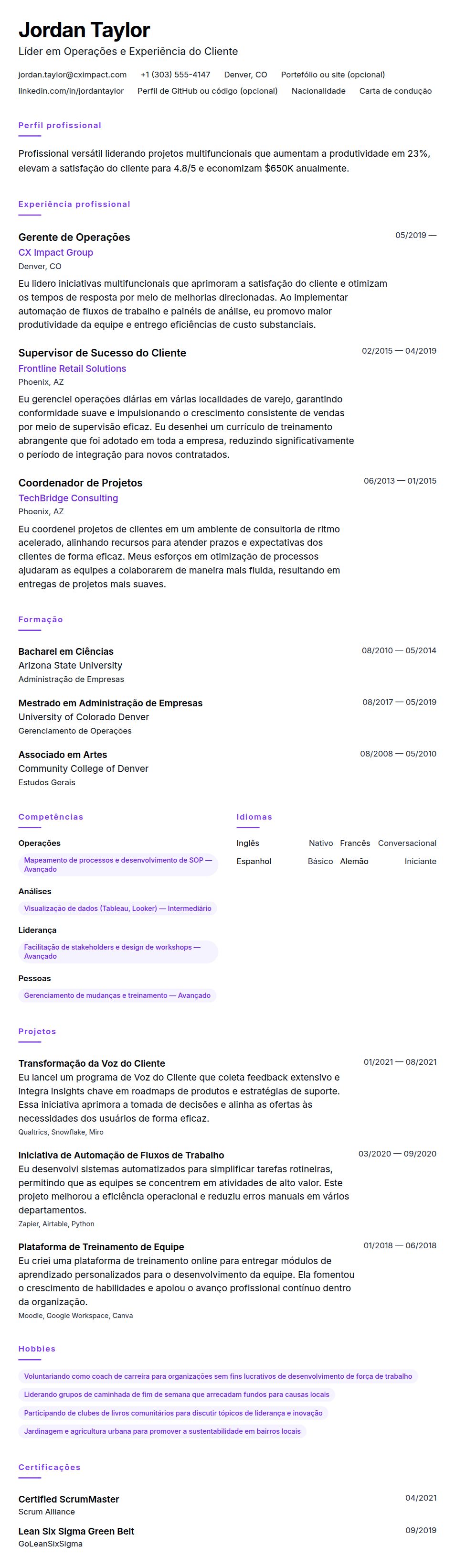 Pré-visualização do currículo Exemplo de Currículo Geral