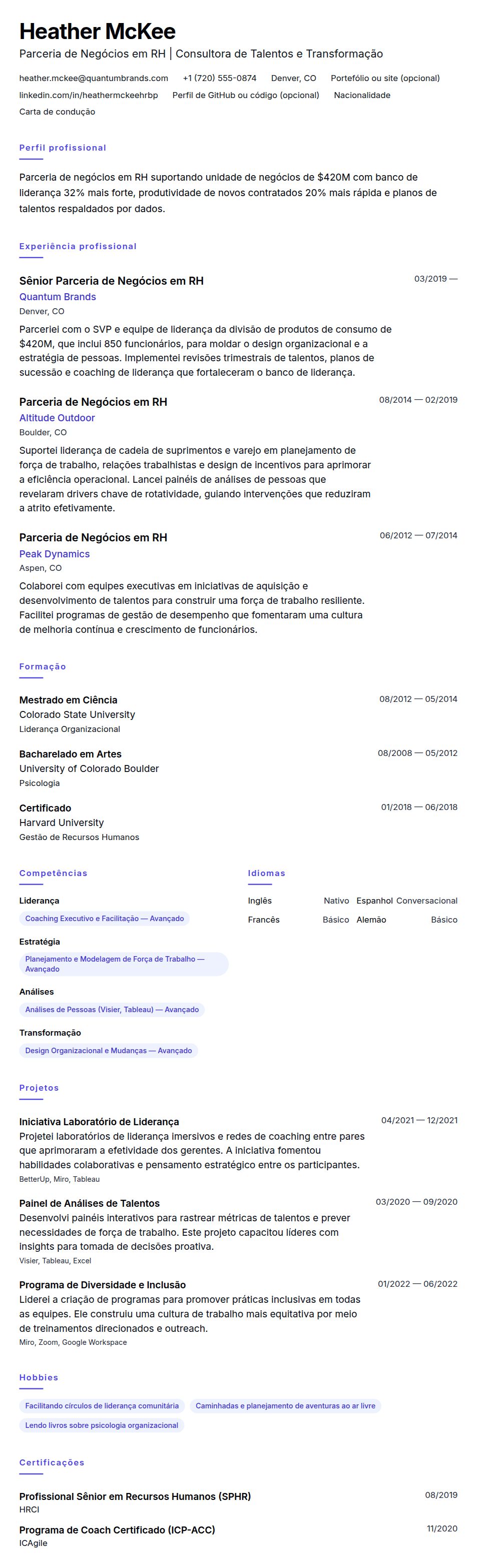 Pré-visualização do currículo Exemplo de Currículo para Parceria de Negócios em RH
