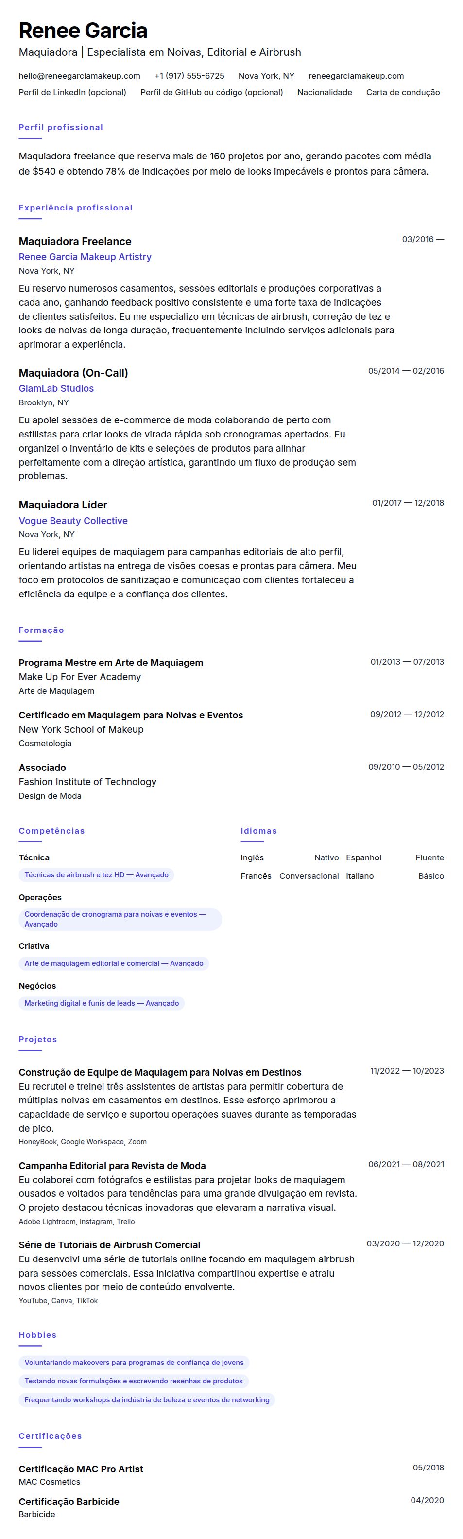 Pré-visualização do currículo Exemplo de Currículo de Maquiadora