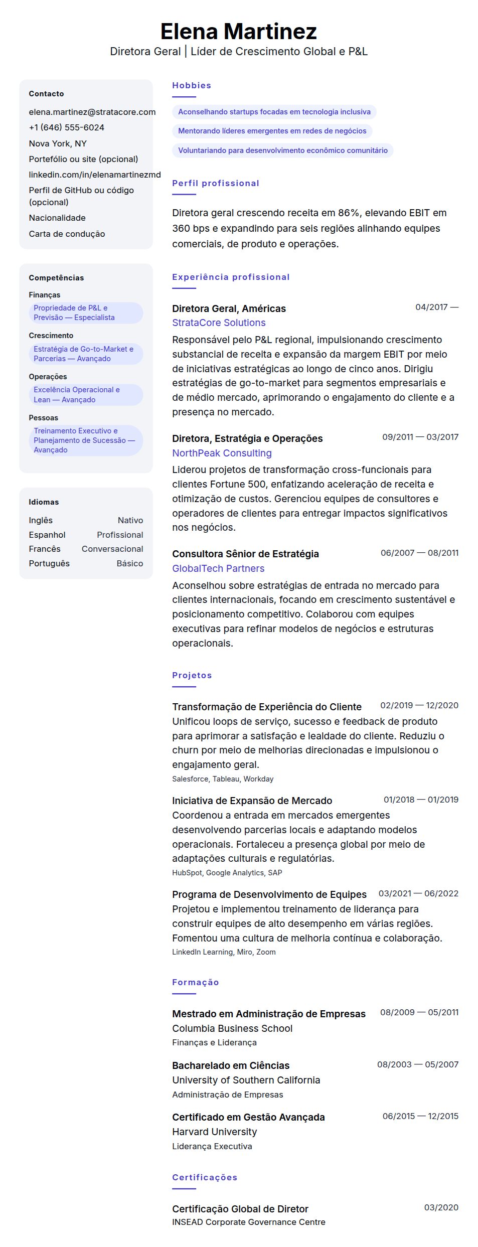 Pré-visualização do currículo Exemplo de Currículo de Diretor Geral