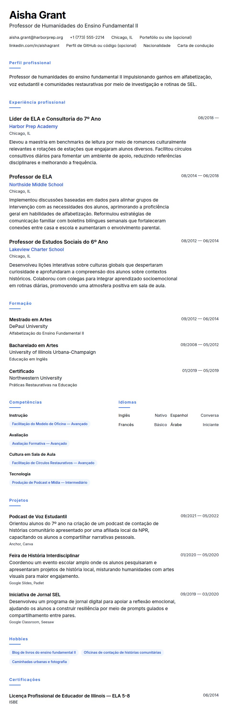 Pré-visualização do currículo Exemplo de Currículo para Professor do Ensino Fundamental II