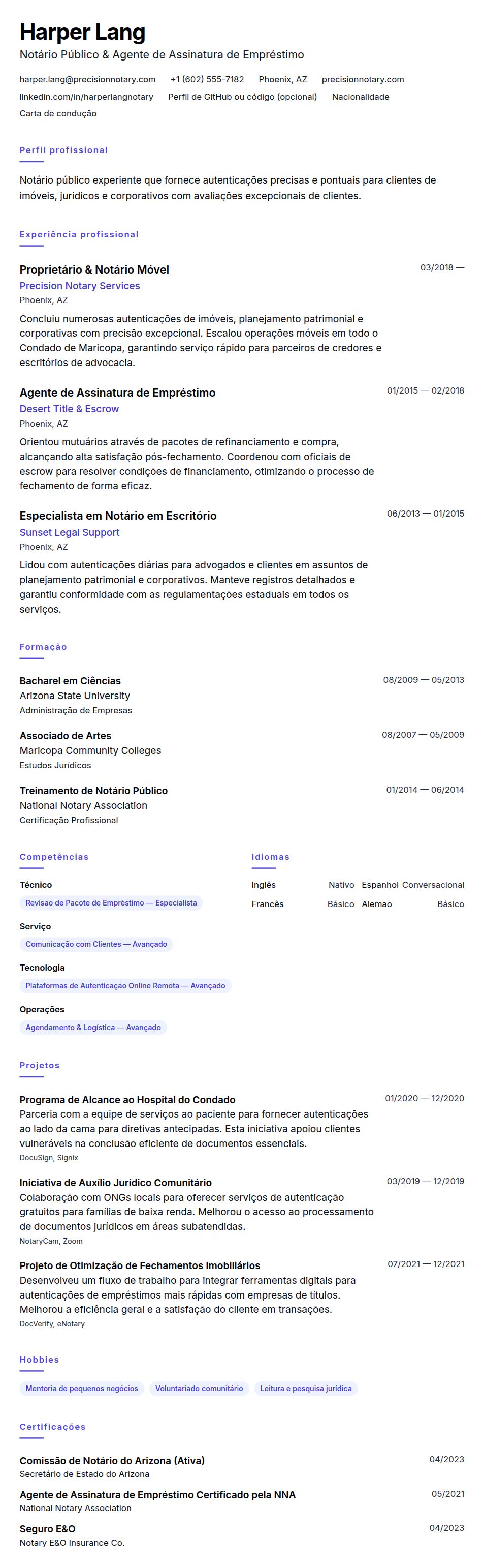 Pré-visualização do currículo Exemplo de Currículo de Notário