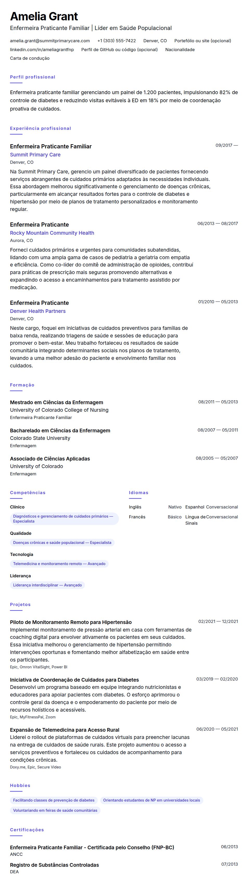 Pré-visualização do currículo Exemplo de Currículo de Enfermeiro(a) Praticante