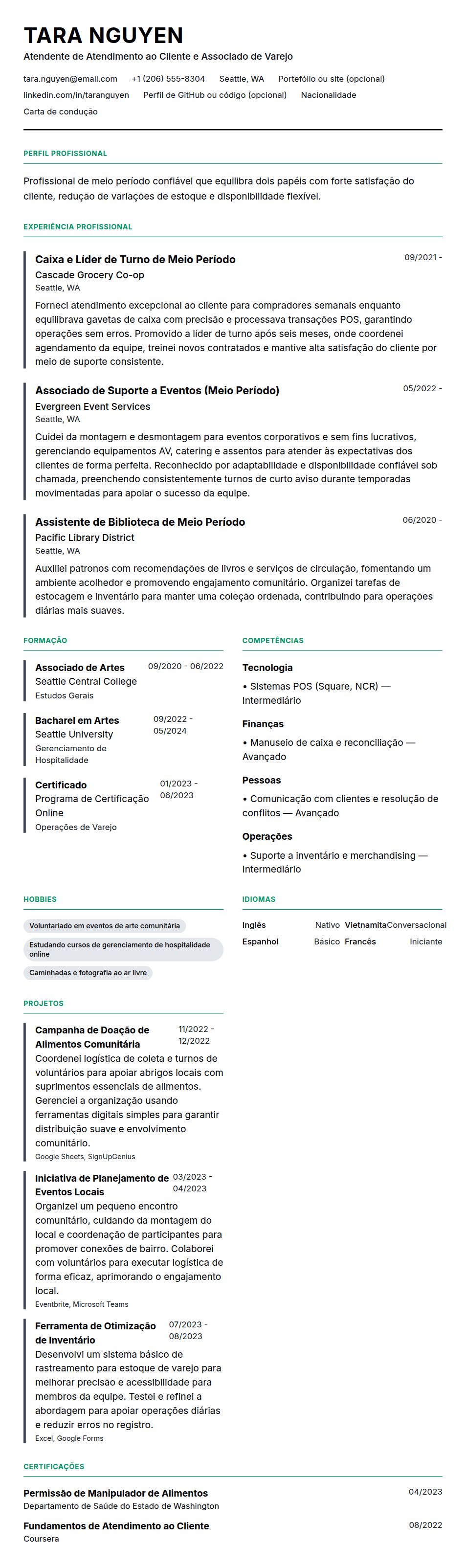 Pré-visualização do currículo Exemplo de Currículo para Emprego de Meio Período