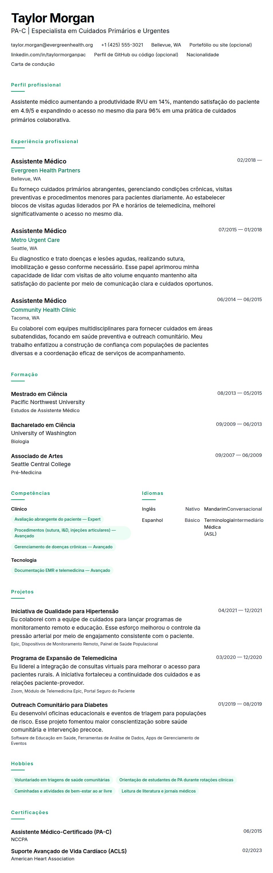 Pré-visualização do currículo Exemplo de Currículo de Assistente Médico