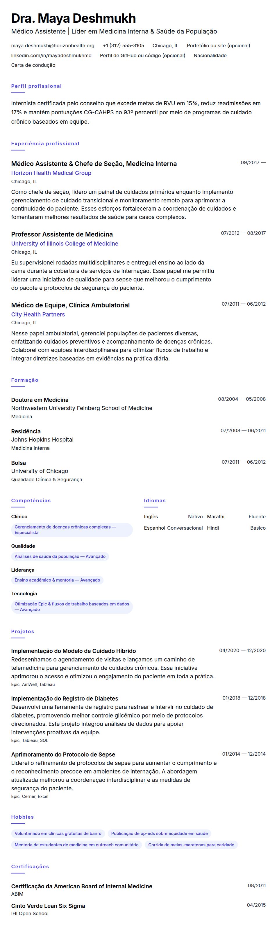 Pré-visualização do currículo Exemplo de Currículo de Médico
