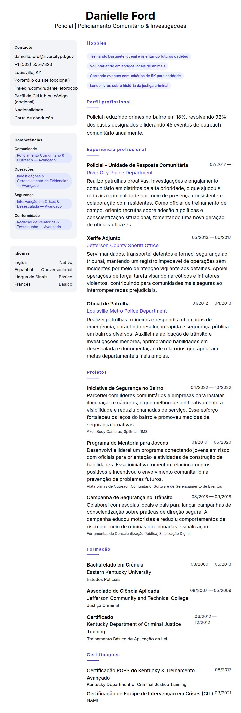 Exemplo de Currículo para Policial