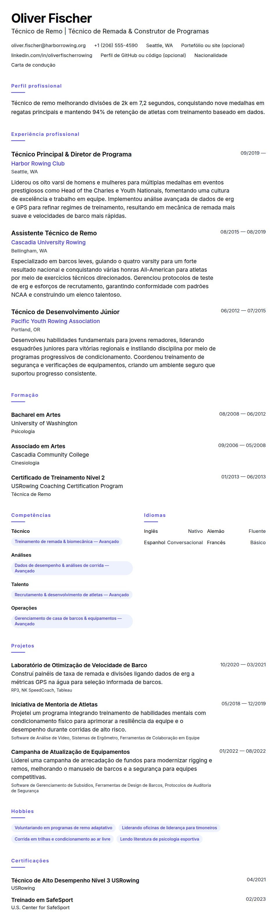 Exemplo de Currículo para Técnico de Remo