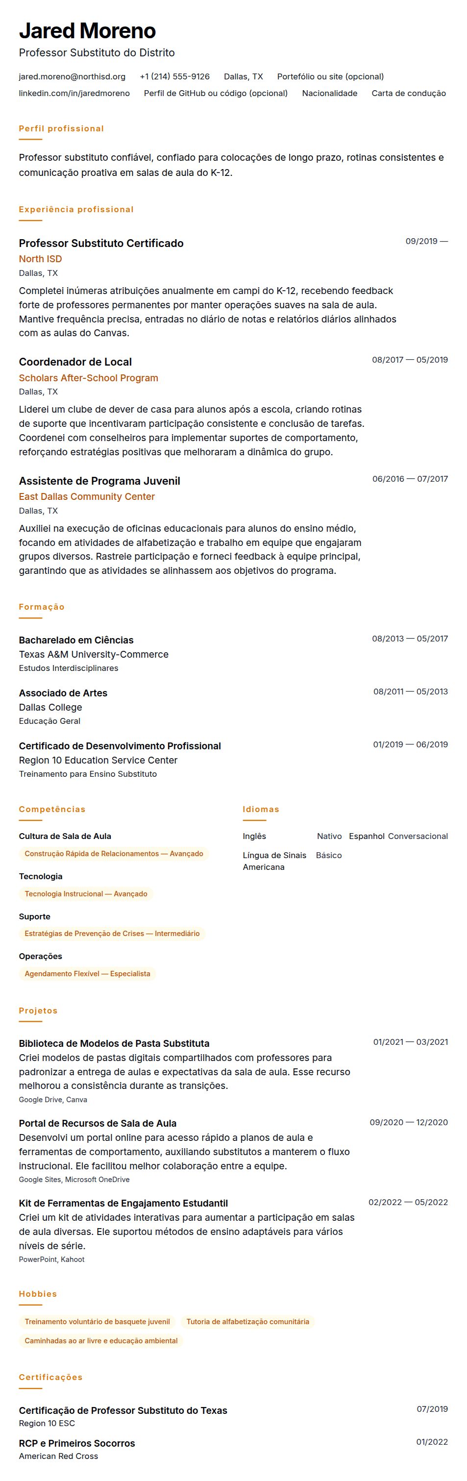 Pré-visualização do currículo Exemplo de Currículo para Professor Substituto