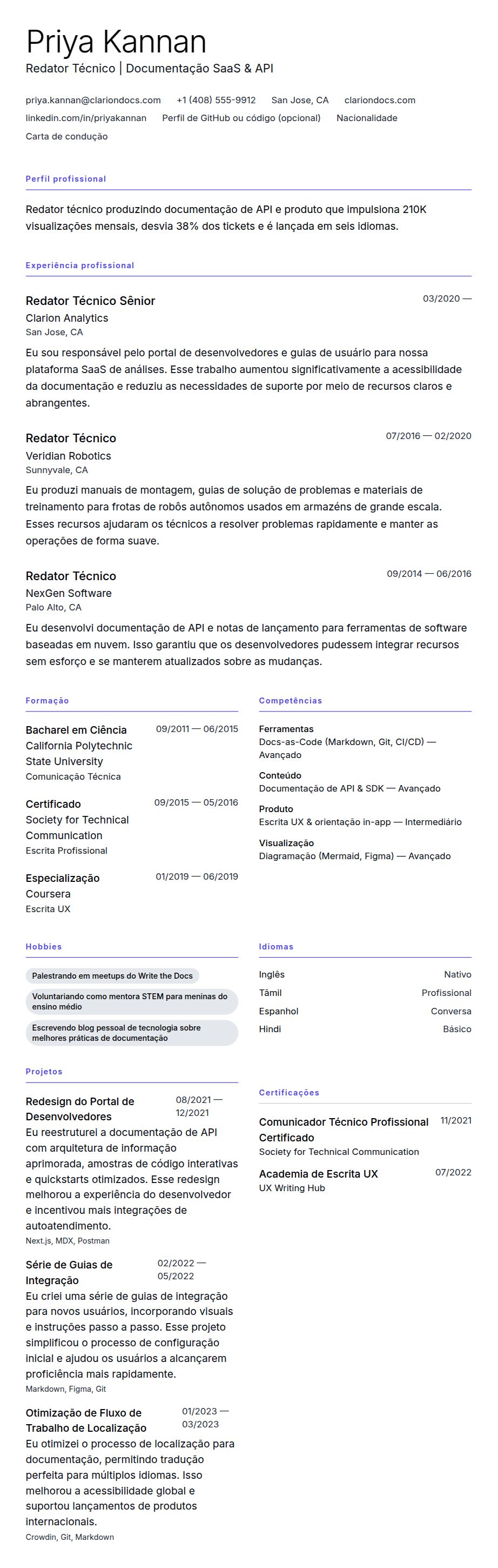 Pré-visualização do currículo Exemplo de Currículo para Redator Técnico