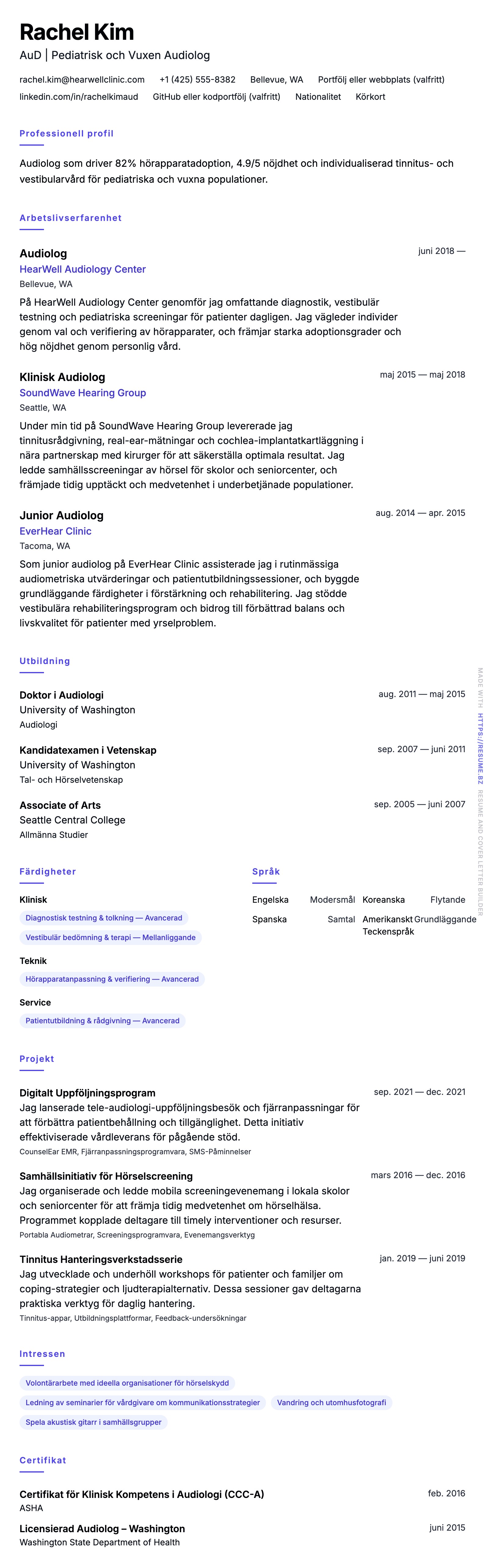 CV-förhandsgranskning för Audiolog CV-exempel