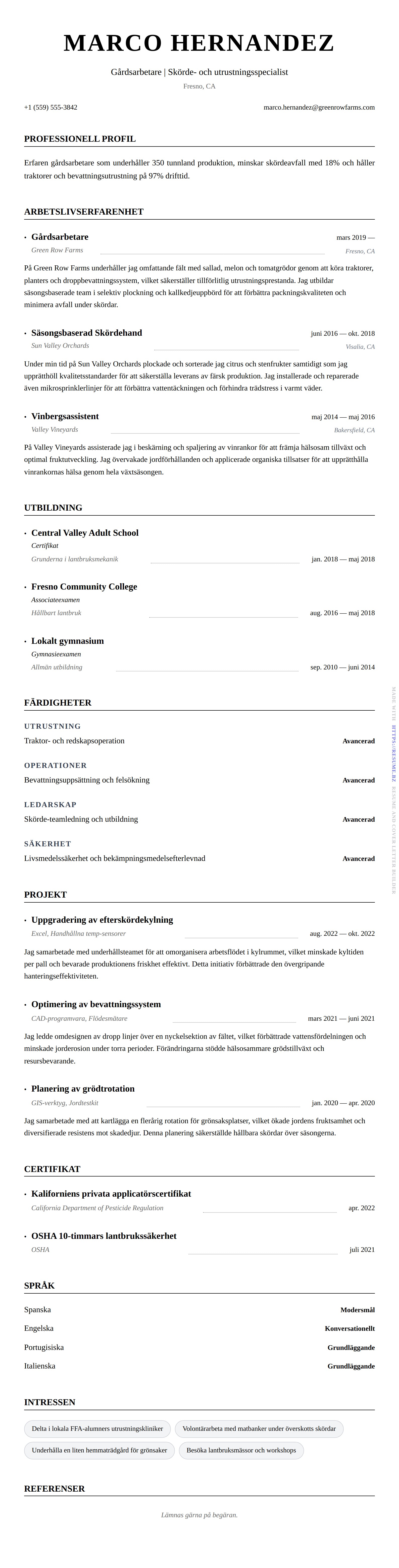 CV-förhandsgranskning för Gårdsarbetare CV-exempel