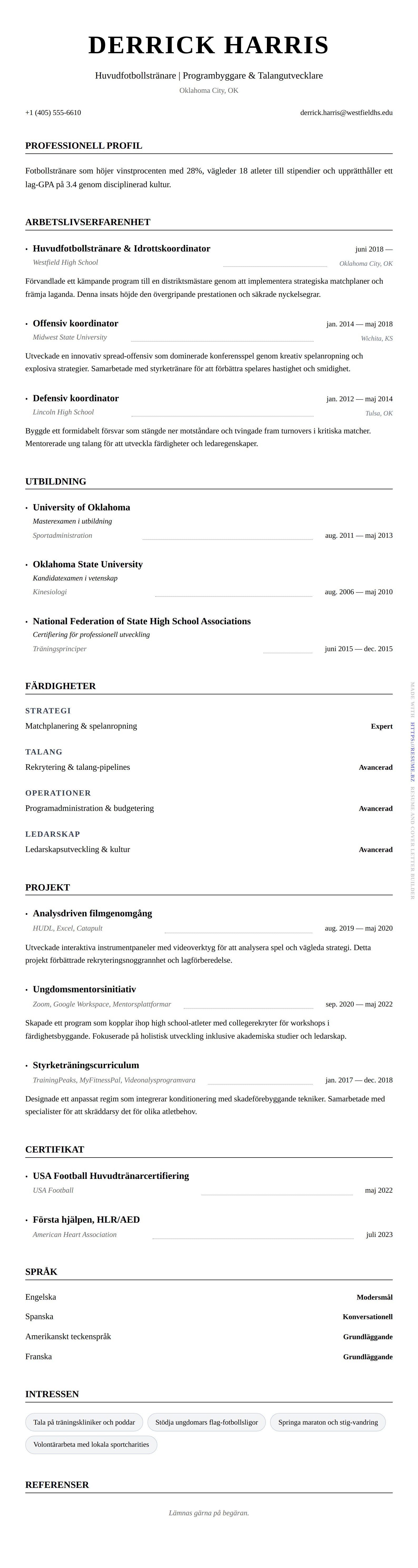 CV-förhandsgranskning för Exempel på CV för fotbollstränare