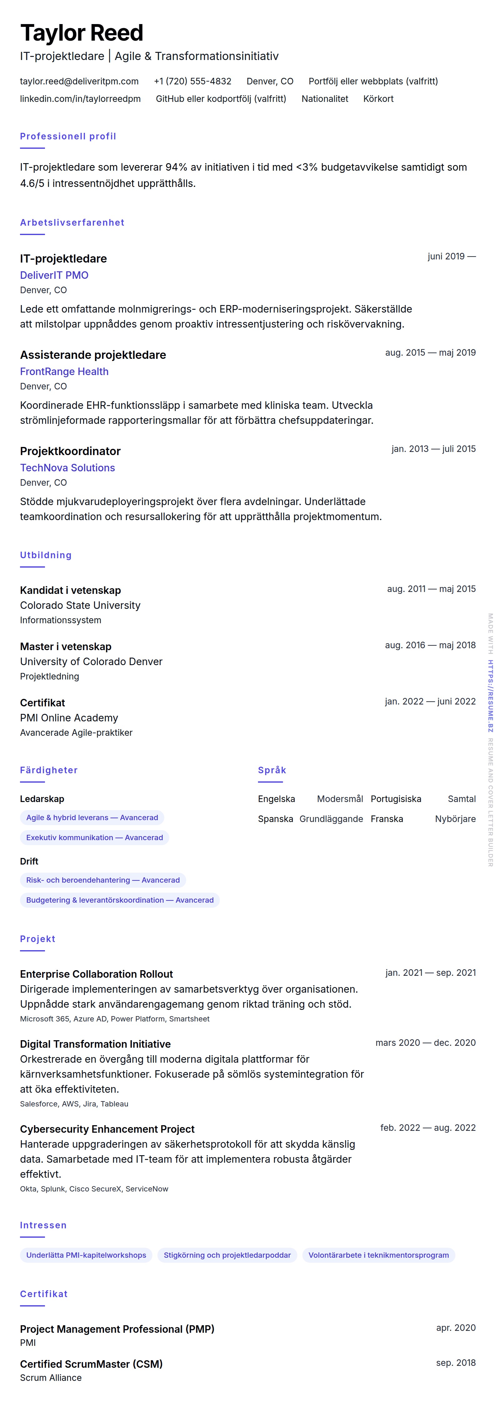 Exempel på CV för IT-projektledare
