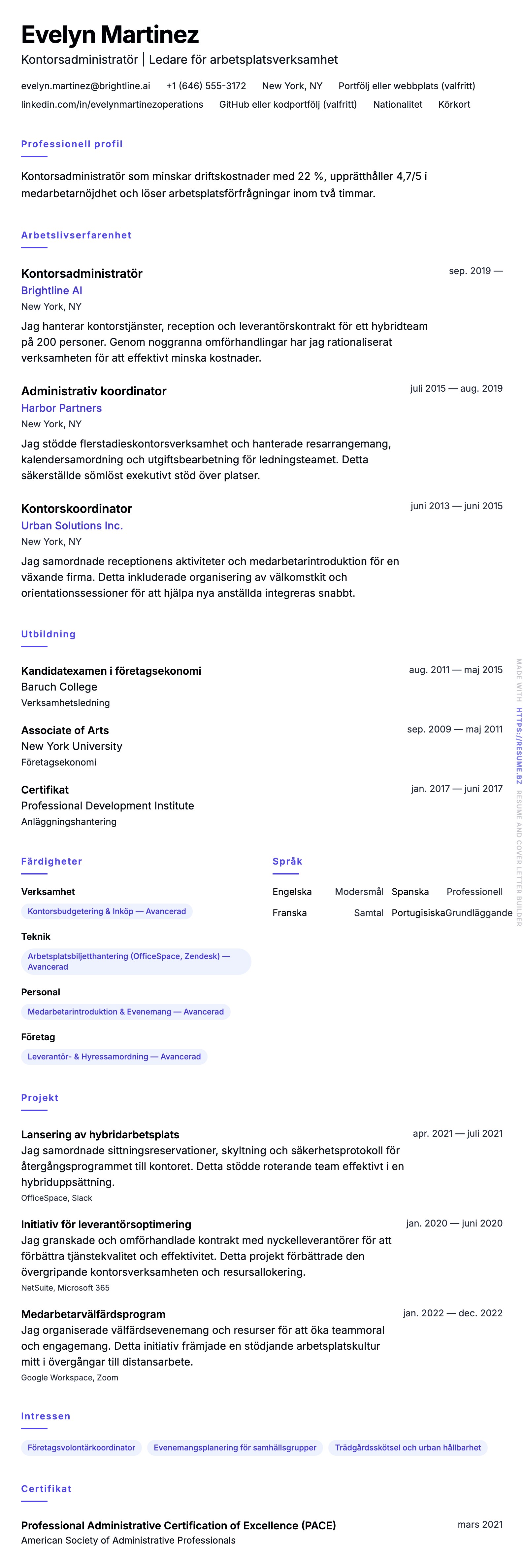 CV-förhandsgranskning för Kontorsadministratör CV-exempel