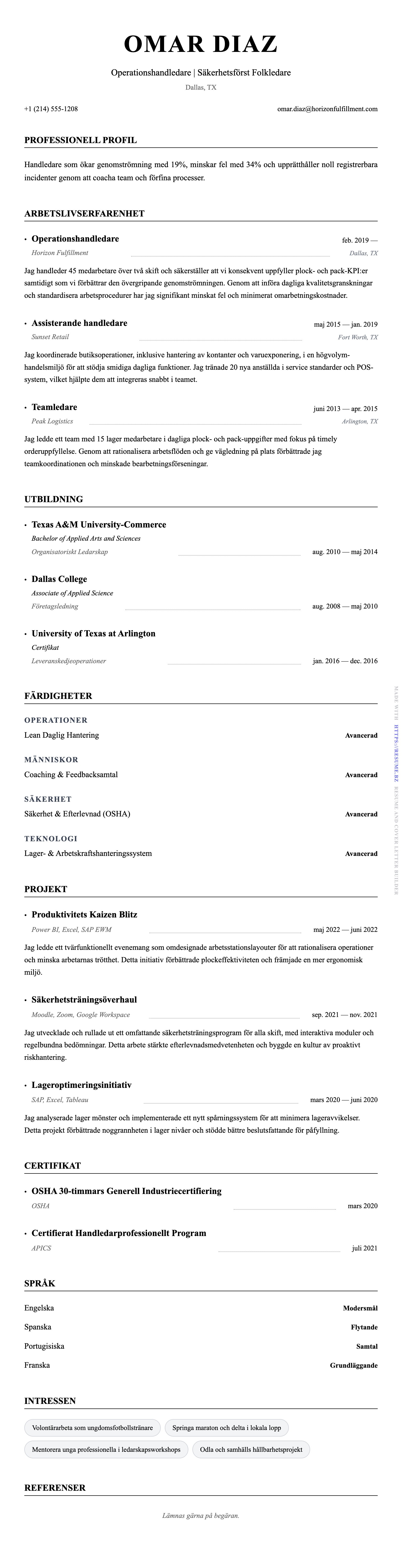 CV-förhandsgranskning för Handledare CV-exempel