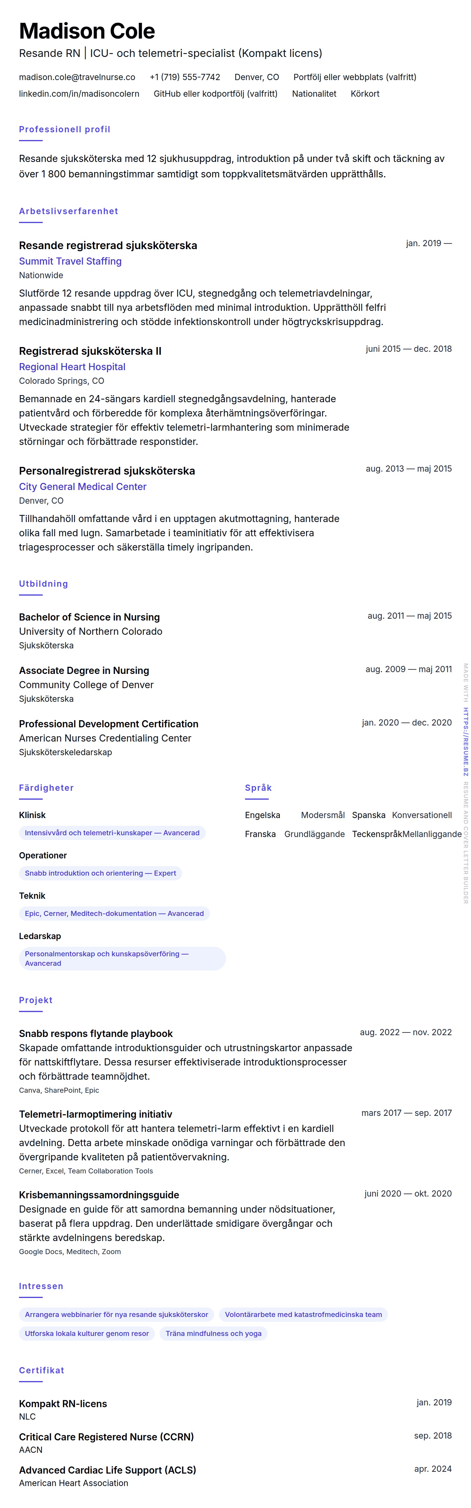 Exempel på CV för resande sjuksköterska