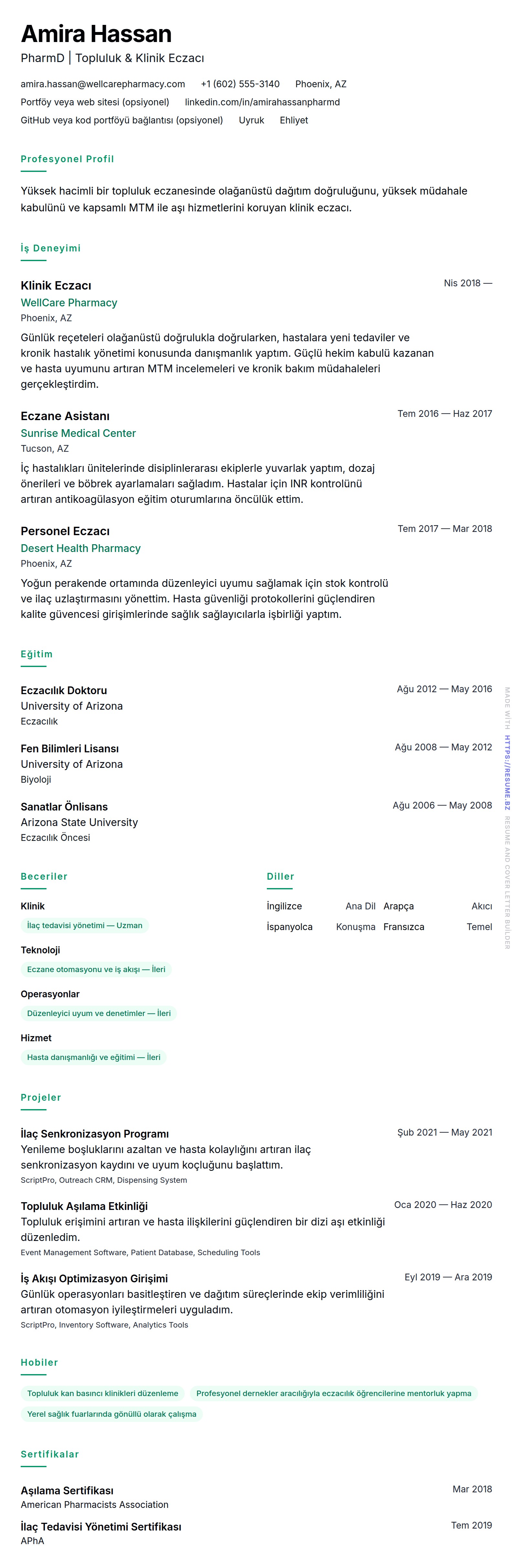 Eczacı Özgeçmiş Örneği için özgeçmiş önizlemesi